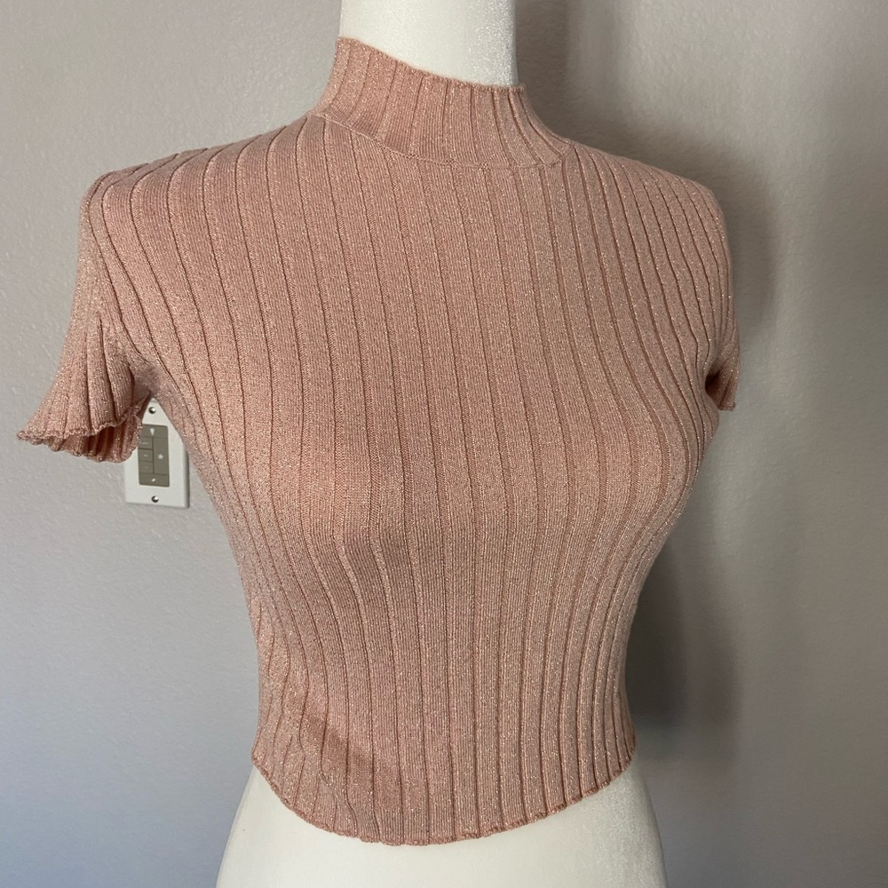 Sparkly pink high neck crop top